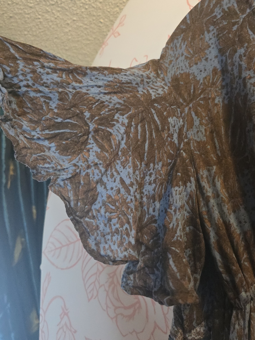 Free People "The Island Life" Off-Shoulder Blue & Brown Boho Maxi Dress - Picture 5 of 8